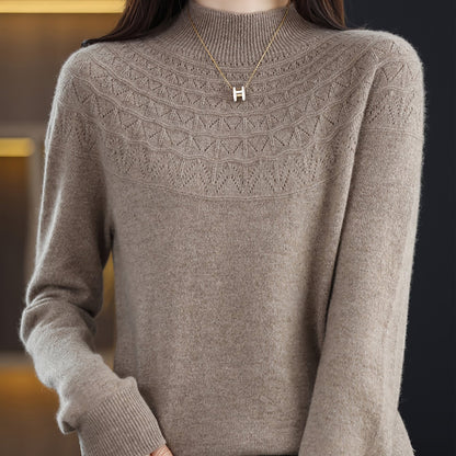 Antmvs Solid Color Mock Neck Sweater, Casual Long Sleeve Sweater For Fall & Winter, Women's Clothing