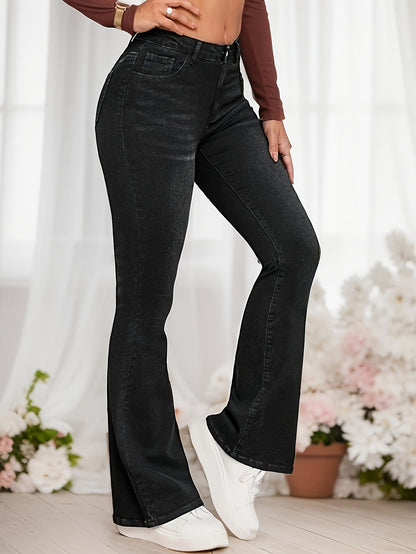 Antmvs High Waist Casual Flare Jeans, High Stretch Slim Fit Bell Bottom Jeans, Women's Denim Jeans & Clothing