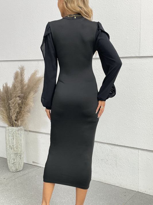 Antmvs Split Long Sleeve Dress, Casual Mock Neck Bodycon Party Dress, Women's Clothing