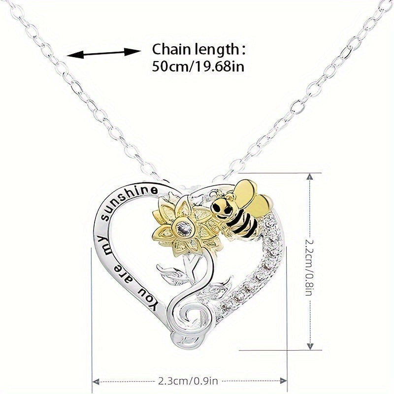 Women's sunflower bee love pendant necklace ladies trend personality pendant necklace Christmas Thanksgiving festival perfect jewelry gift