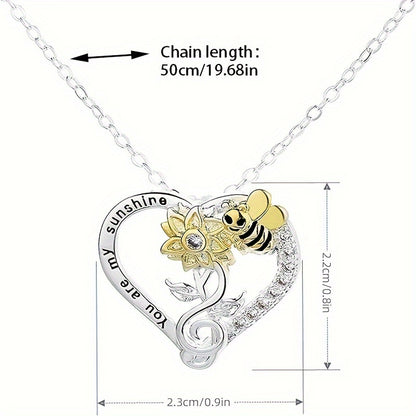 Women's sunflower bee love pendant necklace ladies trend personality pendant necklace Christmas Thanksgiving festival perfect jewelry gift