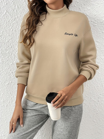 Antmvs Letter Print Drop Shoulder Pullover Sweatshirt, Casual Long Sleeve Crew Neck Sweatshirt For Fall & Winter, Women's Clothing