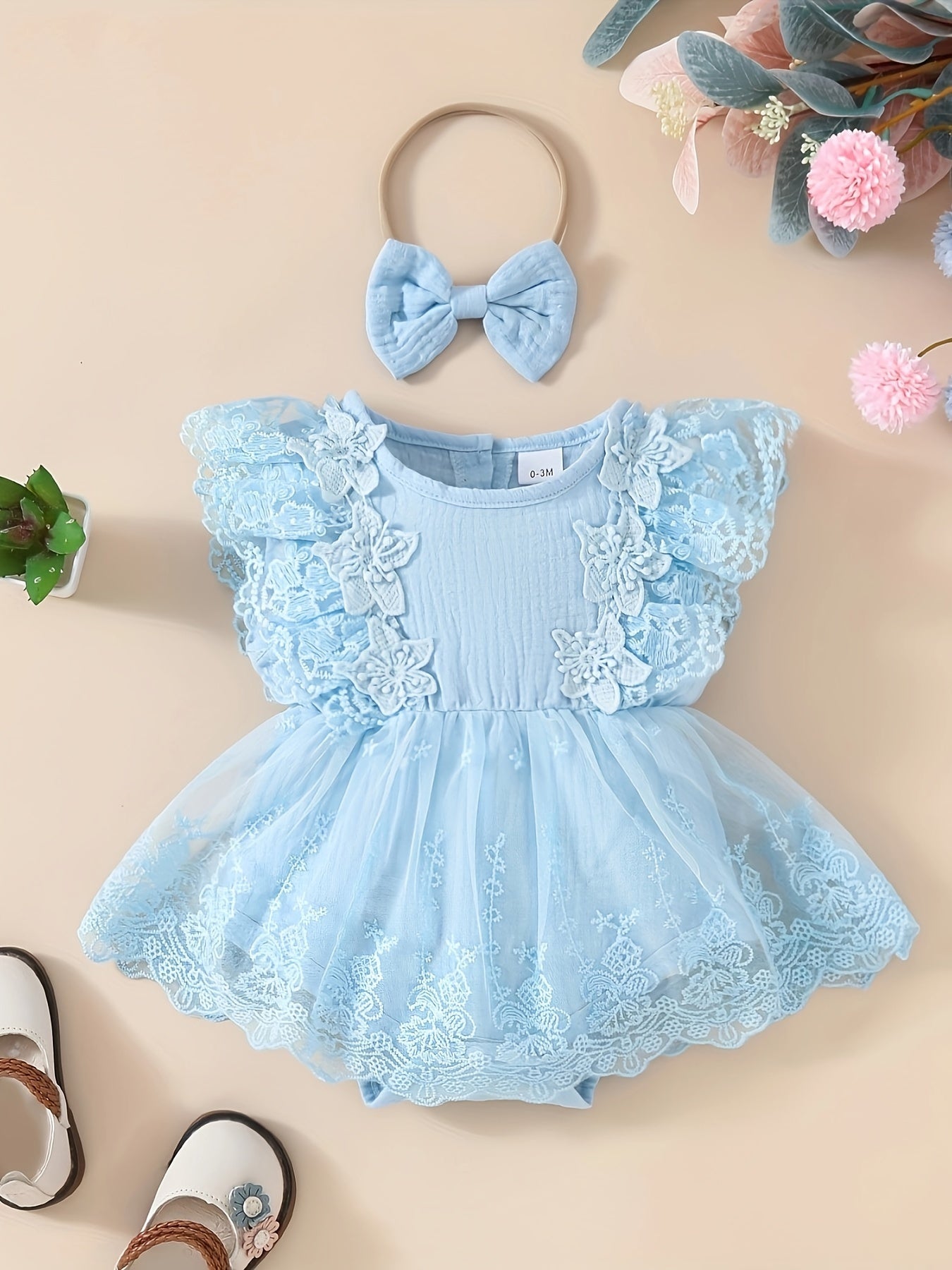 Baby's Lace Flower Embroidered Mesh Muslin Dress, Solid Color Lovely Sleeveless Dress, Infant & Toddler Girl's Clothing For Summer