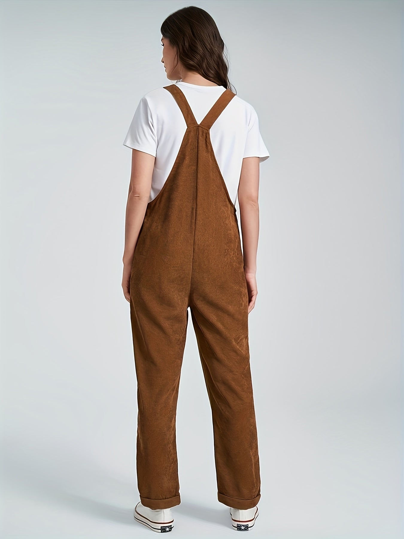 Antmvs Solid Color Overall Jumpsuit, Casual Dual Pockets Button Overall Jumpsuit For Spring & Fall, Women's Clothing