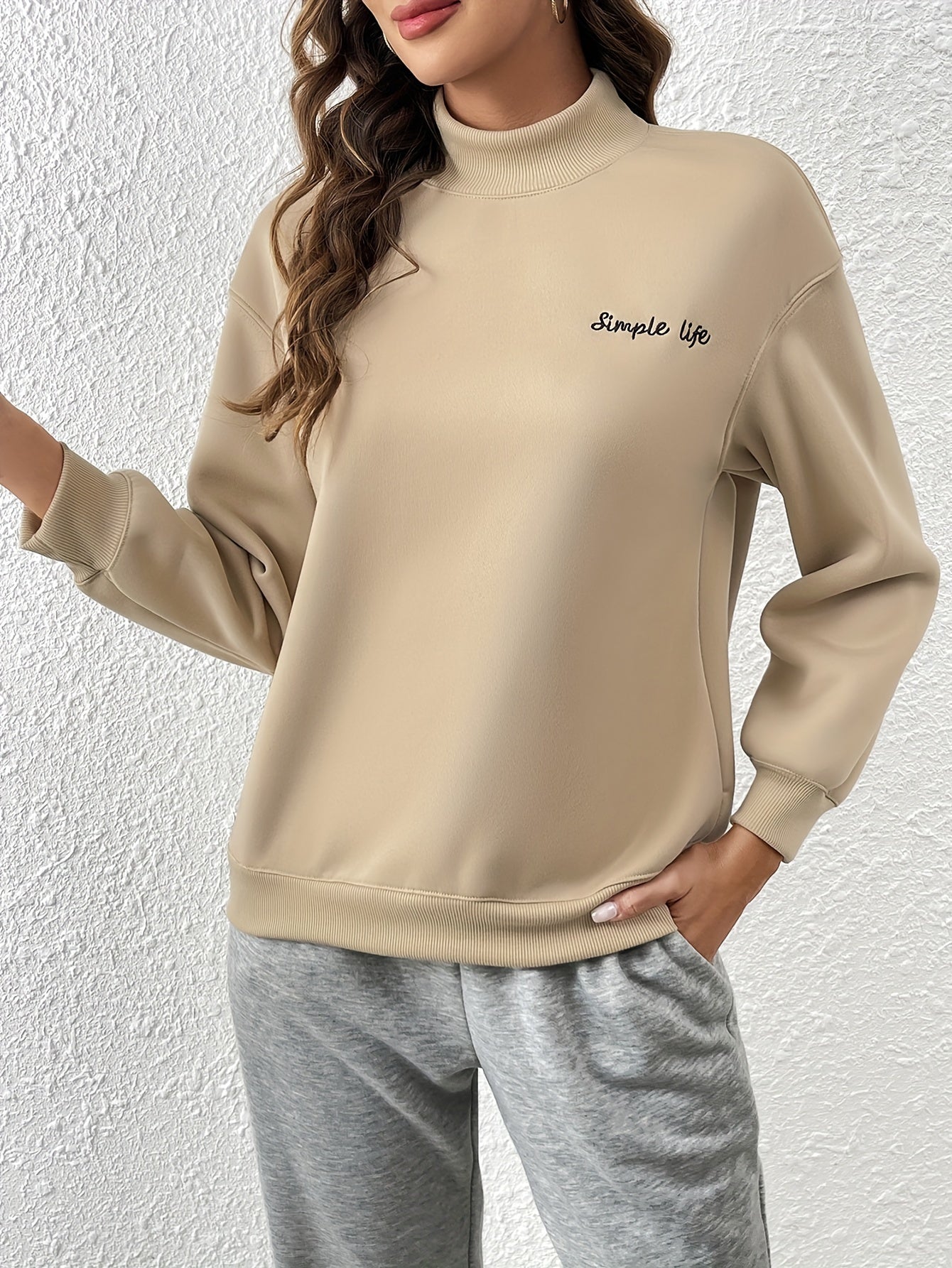 Antmvs Letter Print Drop Shoulder Pullover Sweatshirt, Casual Long Sleeve Crew Neck Sweatshirt For Fall & Winter, Women's Clothing