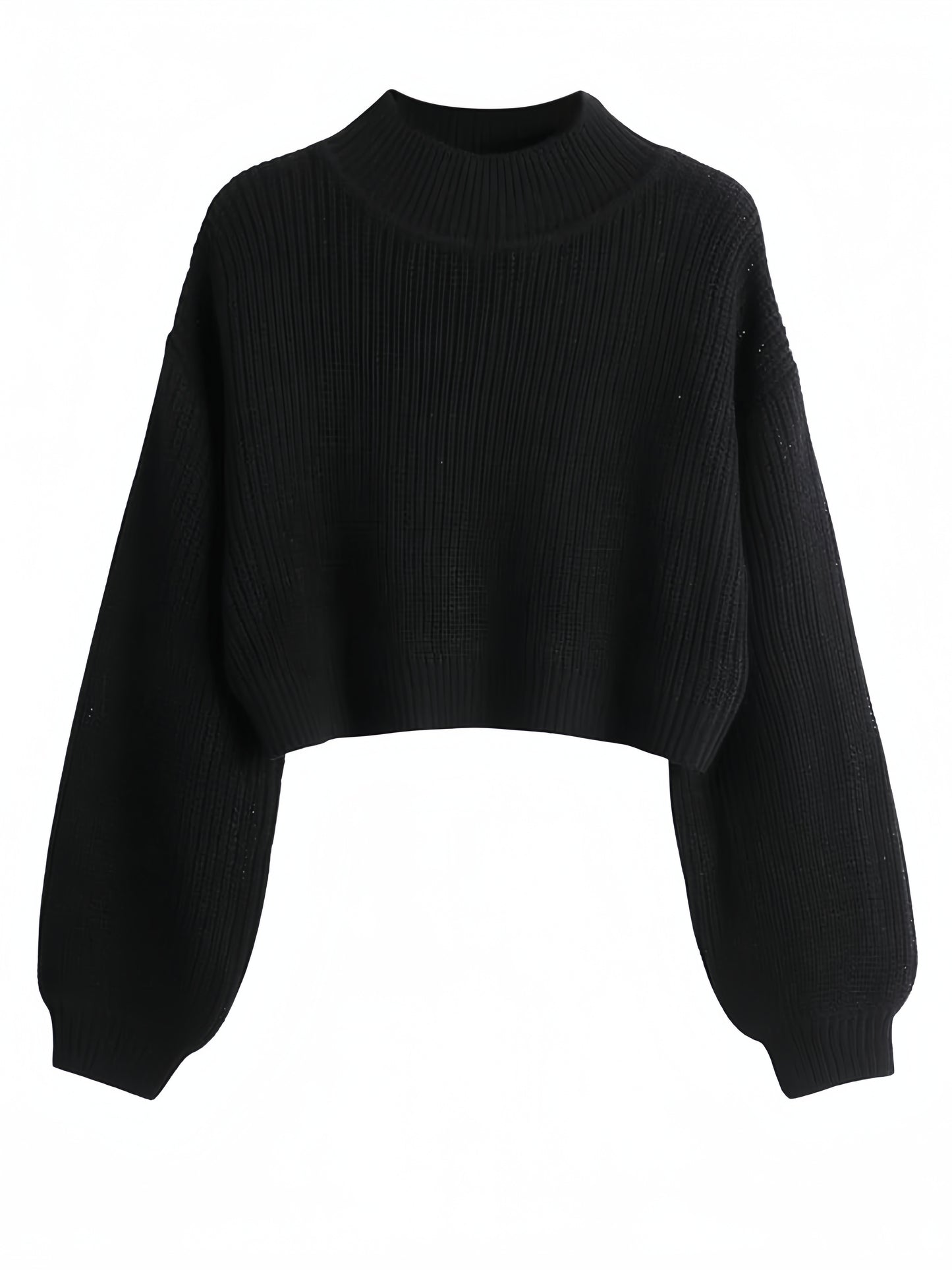 Antmvs Solid Crew Neck Pullover Sweater, Casual Long Sleeve Drop Shoulder Crop Sweater, Women's Clothing