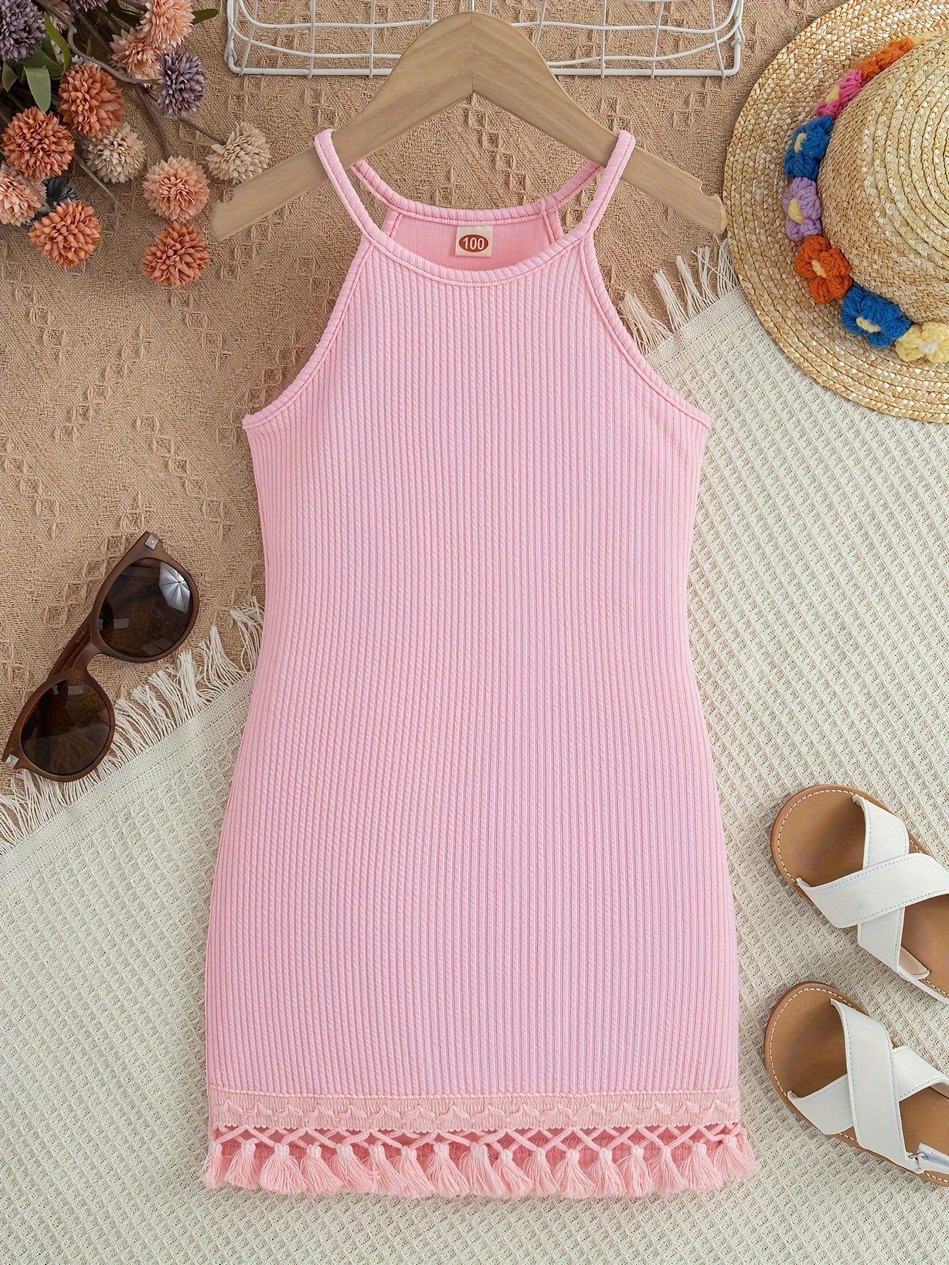 Toddler Girls Elegant Solid Halter Neck Sleeveless Dress Summer Clothes Party Gift