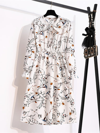 Antmvs Floral Print Tie Front Dress, Casual Long Sleeve Dress For Spring & Fall, Women's Clothing