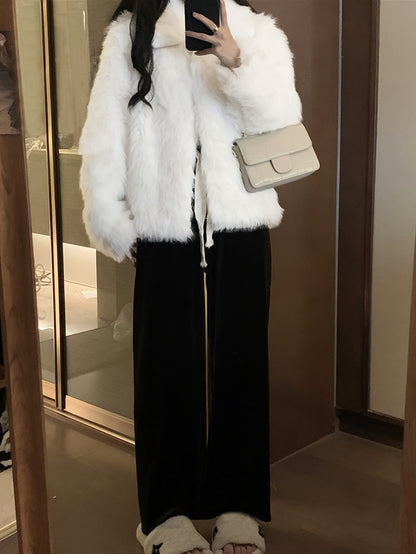 Antmvs Fuzzy Solid Coat, Casual Long Coat For Fall & Winter, Women's Clothing