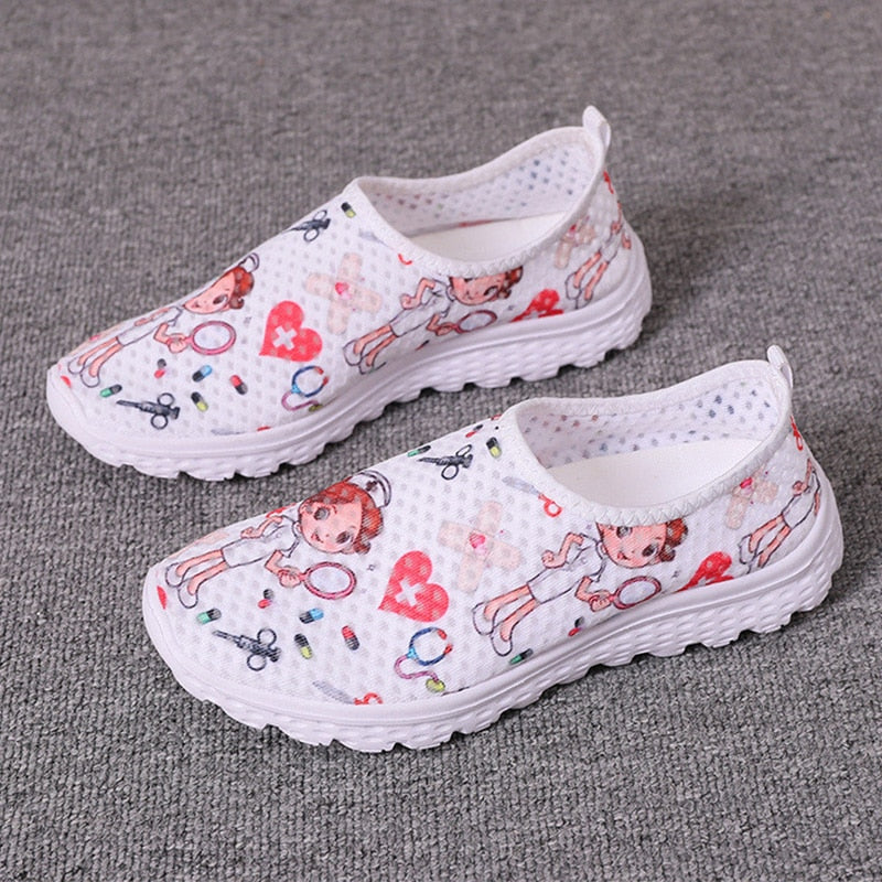 antmvs   Women Shoes Cartoon Nurse Print Women Sneaker Lightweight Comfortable Casual Shoes Breathable Flat Shoes Zapatillas Mujer