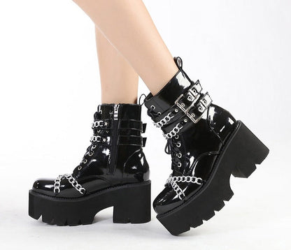 Thanksgiving  Antmvs  Women Shoes Boots Black Dark Cool Thick Bottom Platform Harajuku Shoes With Metal Chain Gothic Punk Girls Shoes Footwear