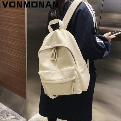 Antmvs Antmvs  Fashion Backpack New Casual Women Bagpack PU Solid Color Shoulder Bags Teenage Girls School Bags Mochilas Rucksacks Bookbag