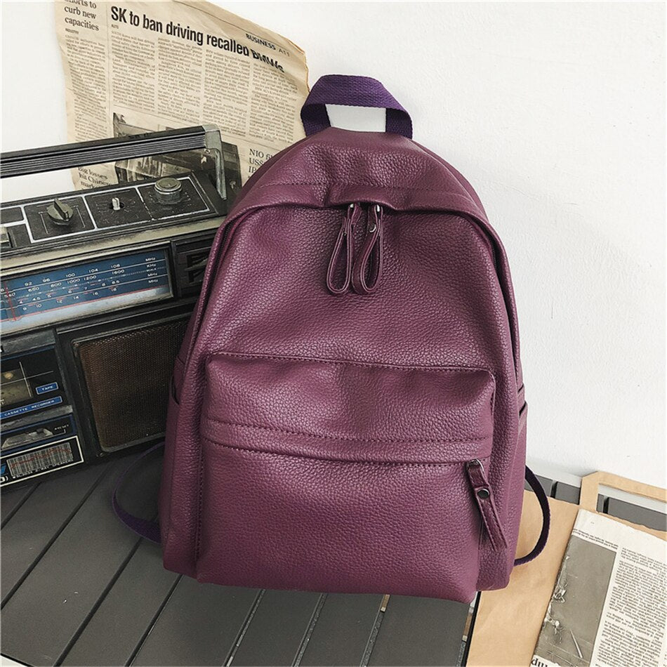 Antmvs Antmvs  Fashion Backpack New Casual Women Bagpack PU Solid Color Shoulder Bags Teenage Girls School Bags Mochilas Rucksacks Bookbag