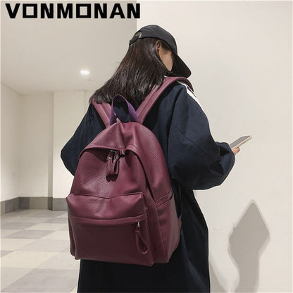 Antmvs Antmvs  Fashion Backpack New Casual Women Bagpack PU Solid Color Shoulder Bags Teenage Girls School Bags Mochilas Rucksacks Bookbag