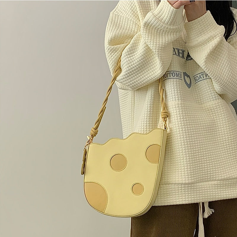 Antmvs Graduation Gift Fashion Lovely Cheese Shape Women Shoulder Bag Yellow Pu Leather Girls Underarm Bags Female High Quality Cute Purse Handbags