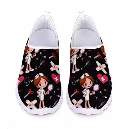 antmvs   Women Shoes Cartoon Nurse Print Women Sneaker Lightweight Comfortable Casual Shoes Breathable Flat Shoes Zapatillas Mujer