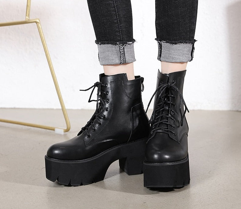 Thanksgiving  Antmvs   Women Ankle Boots Round Toe EVA Soft Material Lace-Up Female Short Boots Thick Platform Ladies Shoes Black