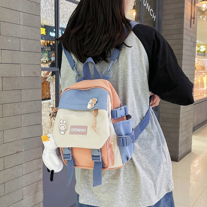 Antmvs Antmvs  Small Women's Backpack Mini Girls' Contrasting Color School Bag Waterproof Nylon Fabric Japanese Casual Girl Schoolbag Female