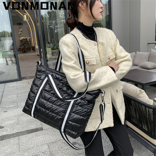 Antmvs Antmvs  New Quilted Tote Bag Padded with Down Cotton Women Shoulder Bag  Winter Trend Padding Handbag Purses Shopper Tote Bag