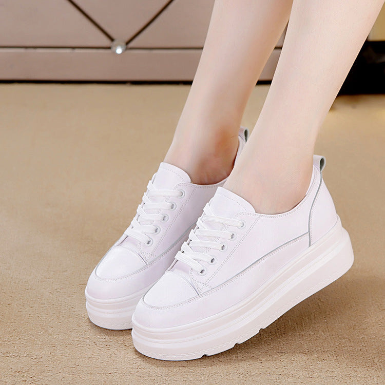 antmvs  6Cm Women Summer Shoes Platform Flats White Genuine Leather Air Mesh Hollow Thick Sole Wedge Heel Zapatos Para Mujer