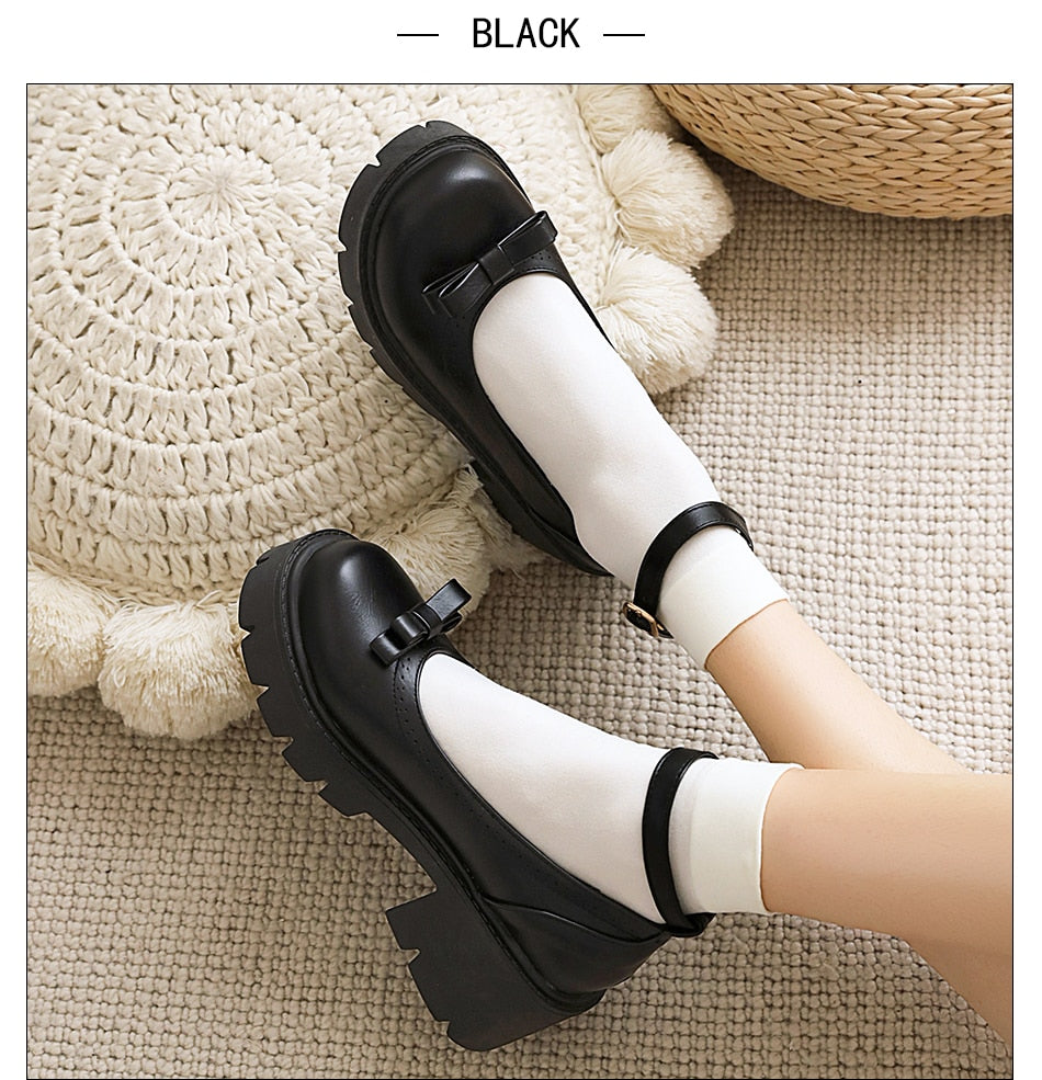 Antmvs  Bowknot Round Toe Ankle Buckle Lolita Shoes Girls Spring Summer Platform Heel Dropship Student Shoes College Girl Lolita