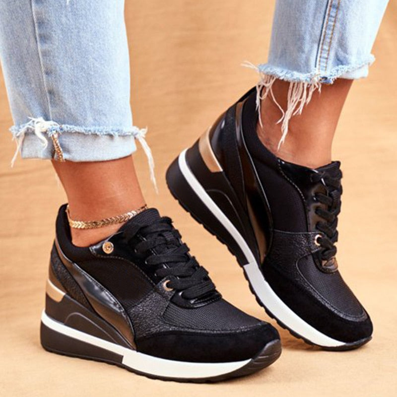 Antmvs   Autumn Women Sneakers Mesh Breathable Tennis Shoes For Ladies Lace-Up Outdoor Casual Chunky Wedges Shoes Females