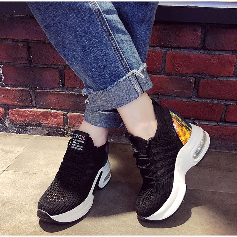 Antmvs  Women's Sneakers Spring Sequined Casual Shoes Women Platform Heels Wedges Height Increasing  Knitted Ladies Vulcanized Shoes