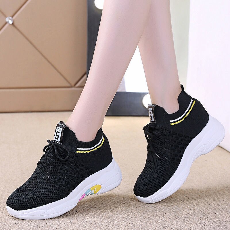 Antmvs  Women's Sneakers Spring Sequined Casual Shoes Women Platform Heels Wedges Height Increasing  Knitted Ladies Vulcanized Shoes