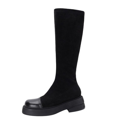 Antmvs Autumn Winter New Women High Boots Genuine Leather Round Toe Women Boots Slip-On Thick Heel Knee-High Handmade Women Shoes