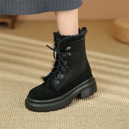 Antmvs  Winter Fashion Women's Boots Wool Fur Boots Warm Women Short Shoes Lace Up Snow Boots Flat Bottom Casual Motorcycle Boots