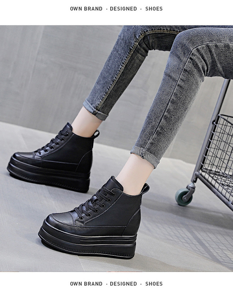 antmvs  9Cm Genuine Leather Women Casual Shoes Chunky Sneakers Za Platform Wedge Hidden Heel Height High Top Women Vulcanized Shoe