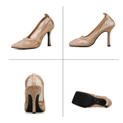 antmvs  9Cm Summer Autumn   Mesh Pumps Sandals Female Square Toe High Heel Chain Stiletto Hollow Party Dress Pumps Shoe Sandals