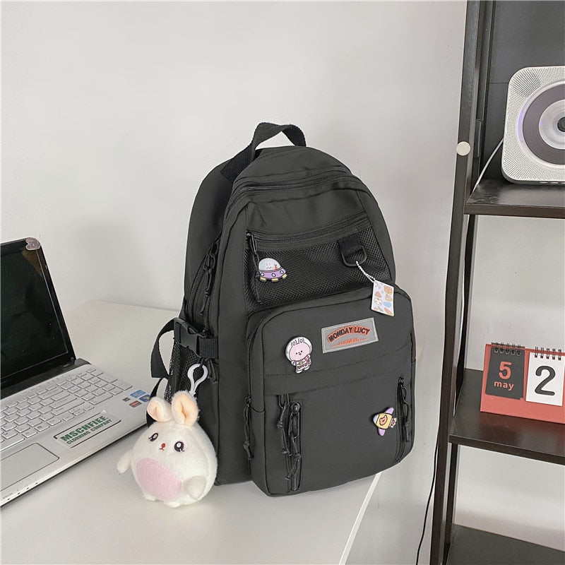 Antmvs Antmvs  Nylon Waterproof Women Backpack College Style Pure Color Schoolbag For Teenage Girls Cute Casual Travel Backpack Bookbag