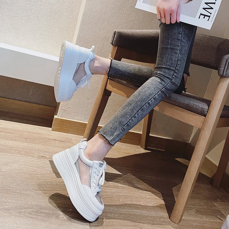 antmvs  8Cm Genuine Leather Women Casual Shoes Chunky Sneakers Platform Wedge Hidden Heel Women Leisure Shoes Spring Autumn White