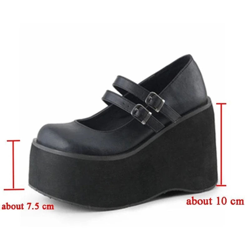 Antmvs  Leather Women High Heels Platform Mary Janes Shoes Ladies Sandals Ankle Buckle Punk Thick Bottom Casual Female Wedge Footwear