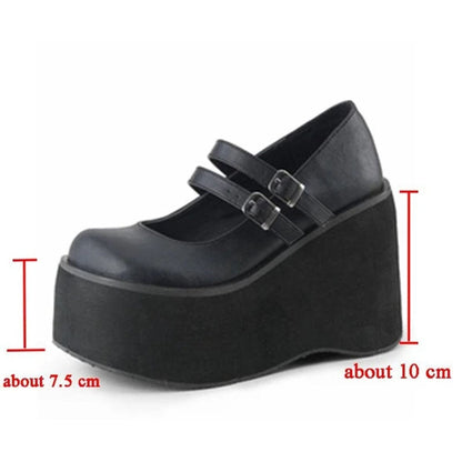 Antmvs  Leather Women High Heels Platform Mary Janes Shoes Ladies Sandals Ankle Buckle Punk Thick Bottom Casual Female Wedge Footwear