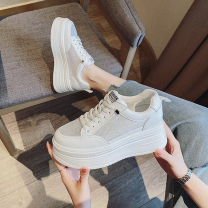 antmvs  8Cm Genuine Leather Women Casual Shoes Chunky Sneakers Platform Wedge Hidden Heel Women Leisure Shoes Spring Autumn White