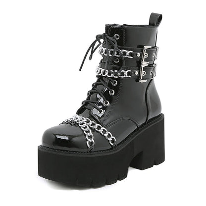 Thanksgiving  Antmvs  Women Shoes Boots Black Dark Cool Thick Bottom Platform Harajuku Shoes With Metal Chain Gothic Punk Girls Shoes Footwear