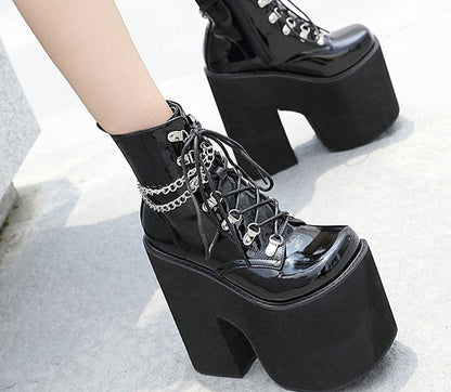 Antmvs  Height 17Cm Nightclub Stage Ankle Booties Women Extreme Thick Platform Heel Gothic Punk Shoes Girls   Chain Party Boot