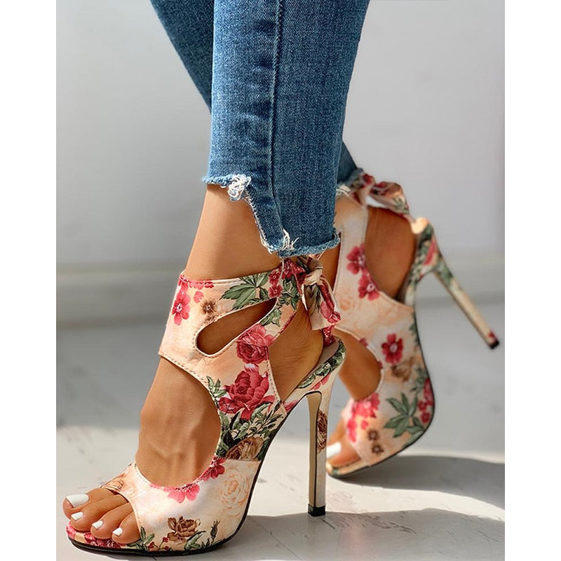 Antmvs   New Women Summer Thin High Heels Embroidered Peep Toe Gladiator Pumps Office Sandals Party Shoes