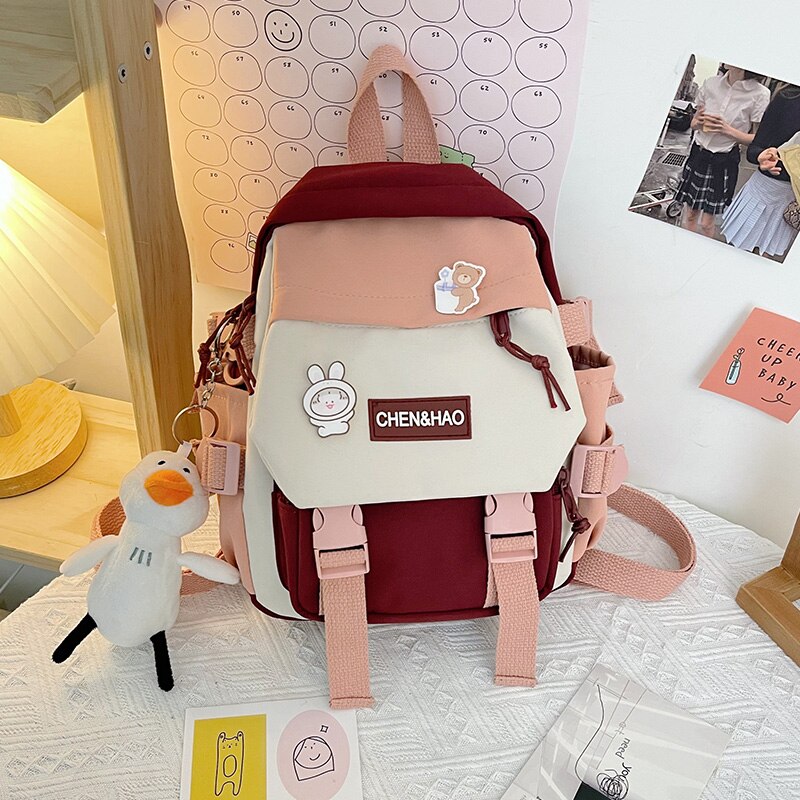 Antmvs Antmvs  Small Women's Backpack Mini Girls' Contrasting Color School Bag Waterproof Nylon Fabric Japanese Casual Girl Schoolbag Female