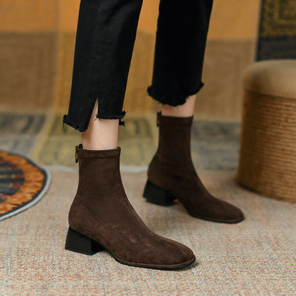 Antmvs New Flock Women Boots Autumn Winter LEISURE ZIP Chunky Heel Platform Boots Ankle Boots Zapatos De Mujer Women Shoes Basic Shoes