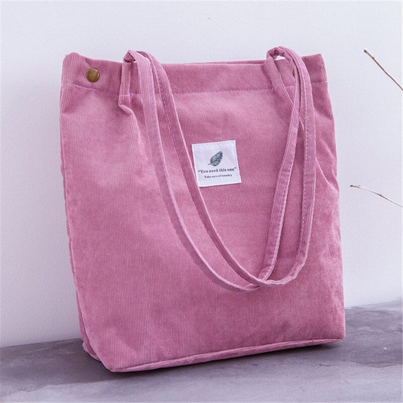 Antmvs Antmvs Women Corduroy Shopping Bag Female Canvas Cloth Shoulder Bag Environmental Storage Handbag Reusable Foldable Eco Grocery Totes