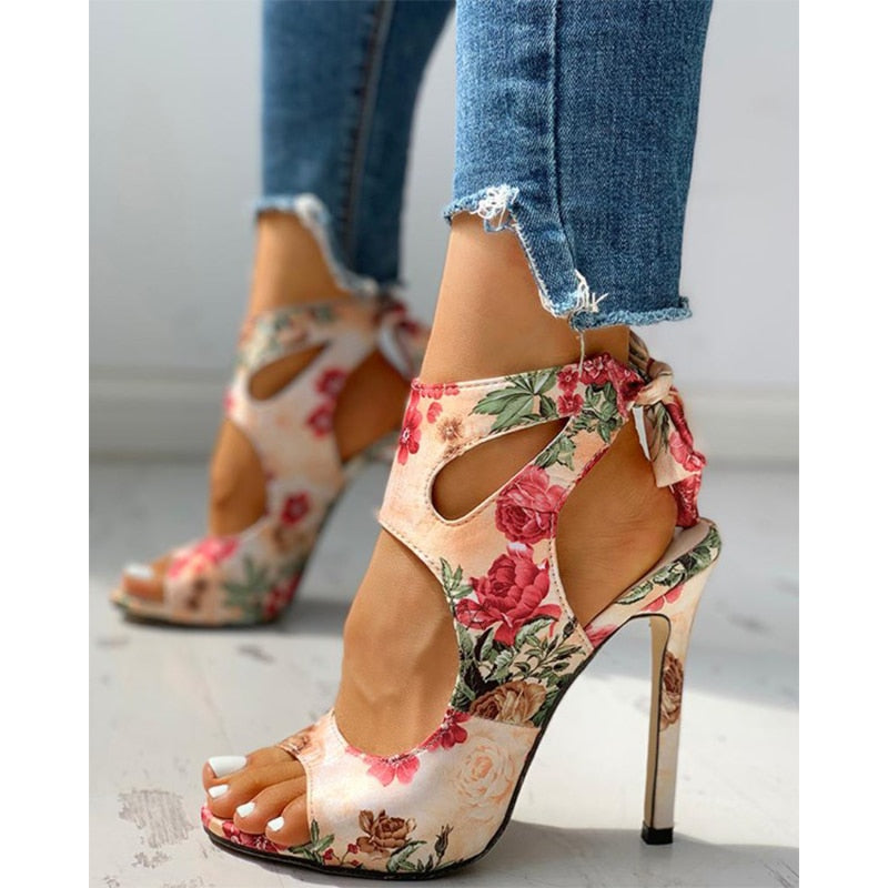 Antmvs   New Women Summer Thin High Heels Embroidered Peep Toe Gladiator Pumps Office Sandals Party Shoes