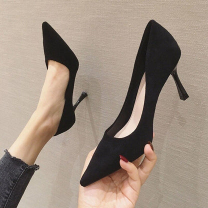 Antmvs   Ladies Shoe Women High Heel Fashion All-Match Comfortable Suede Pointed Toe Wear-Resistant Shoe Tacones Mujer Calzado Mujer