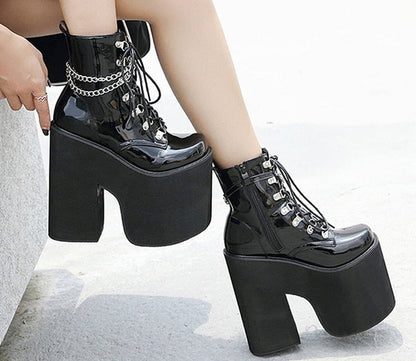 Antmvs  Height 17Cm Nightclub Stage Ankle Booties Women Extreme Thick Platform Heel Gothic Punk Shoes Girls   Chain Party Boot