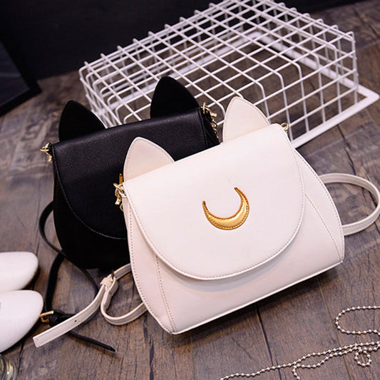 Antmvs Antmvs  New Summer Sailor Moon Ladies Handbag Black Luna Cat Shape Chain Shoulder Bag PU Leather Women Messenger Crossbody Small Bag