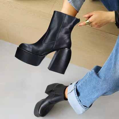 Antmvs  Women Boots Ladies Wedges Height-Increasing Boots Thin Square-Toed Shoes  New Knight Boots Botas De Mujer Zapatillas