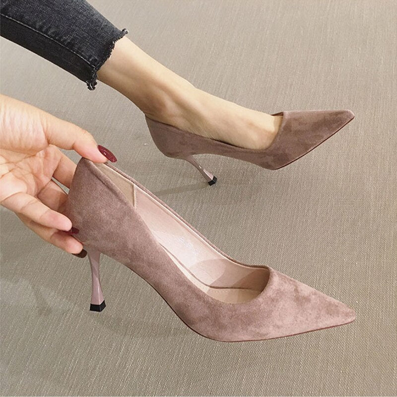 Antmvs   Ladies Shoe Women High Heel Fashion All-Match Comfortable Suede Pointed Toe Wear-Resistant Shoe Tacones Mujer Calzado Mujer