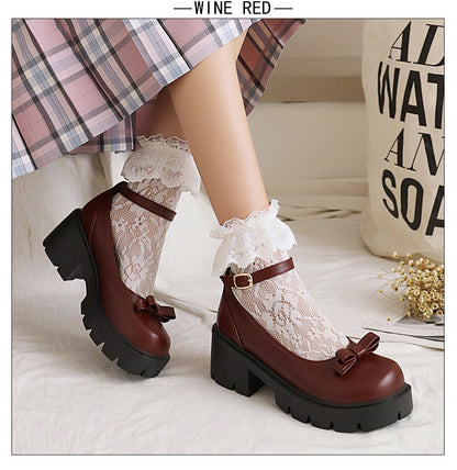 Antmvs  Bowknot Round Toe Ankle Buckle Lolita Shoes Girls Spring Summer Platform Heel Dropship Student Shoes College Girl Lolita